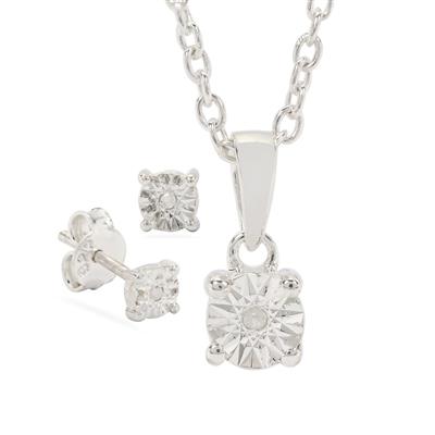 Diamonds Set of Earrings and Pendant Necklace in Sterling Silver 