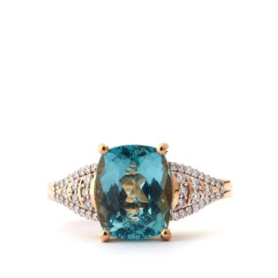 Madagascan Blue Apatite Ring with Diamond in 18K 4.50cts