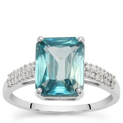 Ratanakiri Blue Zircon Ring with Diamond in Platinum 950 4.76cts