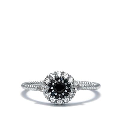 Black Spinel Ring with White Topaz in Sterling Silver 1.10cts