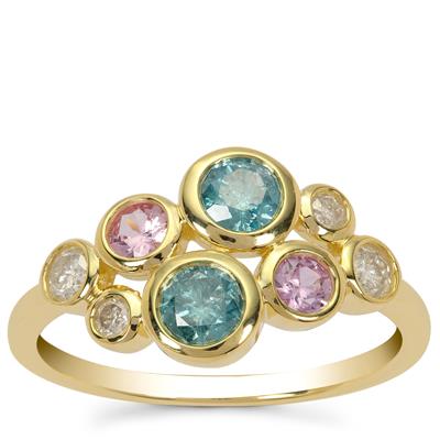 Blue Lagoon, White Diamond Ring with Pink Sapphire in 9K Gold 1ct
