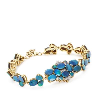 Crystal Opal on Ironstone Bracelet with White Zircon in 9K Gold