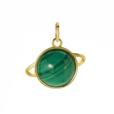 Malachite Pendant with White Topaz in Gold Tone Sterling Silver 6cts
