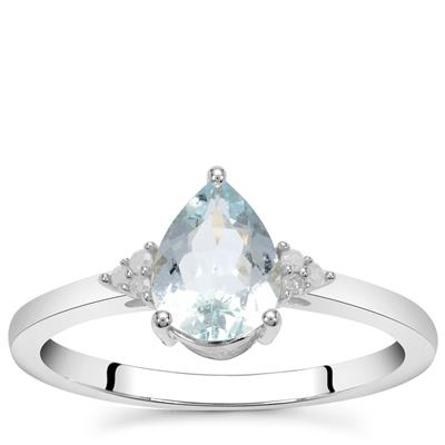 Aquamarine Ring with Diamonds in Sterling Silver 0.85ct