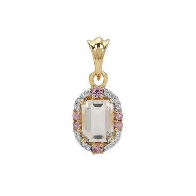 Hyalite,  Pink Sapphire Pendant with White Zircon in 9K Gold 1.50cts