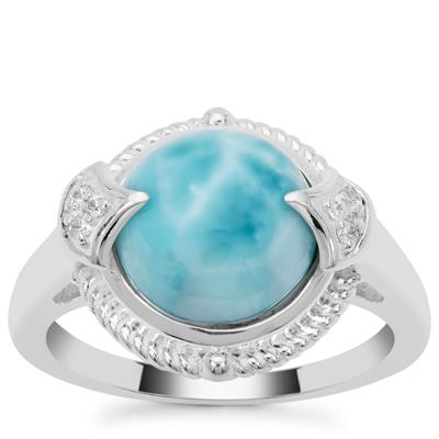 Larimar Ring with White Zircon in Sterling Silver 4.95cts