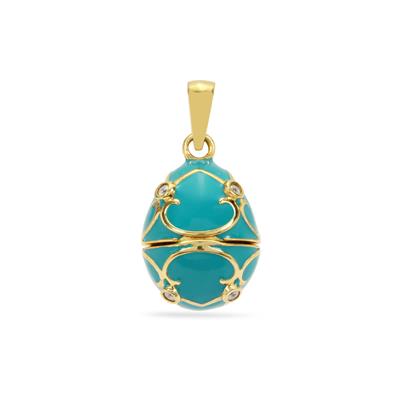 Natural Brazilian Indicolite Locket with White Zircon in Gold Plated Sterling Silver 0.25ct