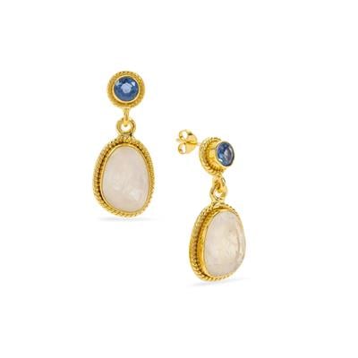 Rainbow Moonstone Earrings with Nilamani in Gold Plated Sterling Silver 10.40cts
