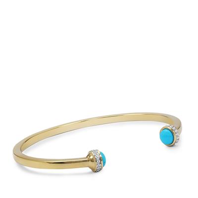 Sleeping Beauty Turquoise Bangle with White Zircon in Gold Plated Sterling Silver 1.90cts