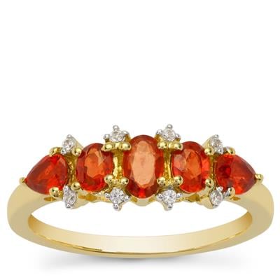 Songea Red Sapphire Ring with White Zircon in 9K Gold 1ct