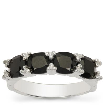 Black Spinel Ring with White Zircon in Sterling Silver 2.25cts