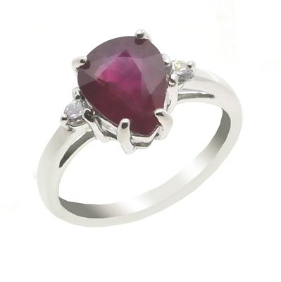 Ruby Ring with White Zircon in Sterling Silver 3.09cts