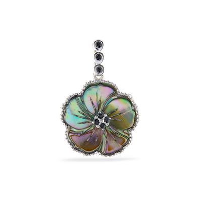 Paua Flower Pendant with Black Spinel in Sterling Silver
