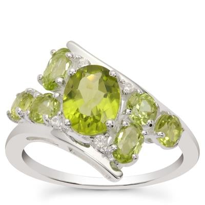 Jilin Peridot Ring with White Zircon in Sterling Silver 2.70cts