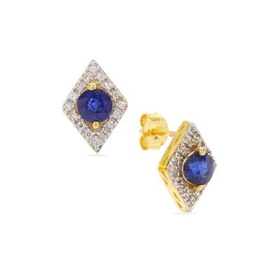 Madagascan Blue Sapphire Earrings with White Zircon in Gold Plated Sterling Silver 1.90cts