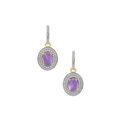 Purple Moonstone Earrings with White Zircon in 9K Gold 3.40cts