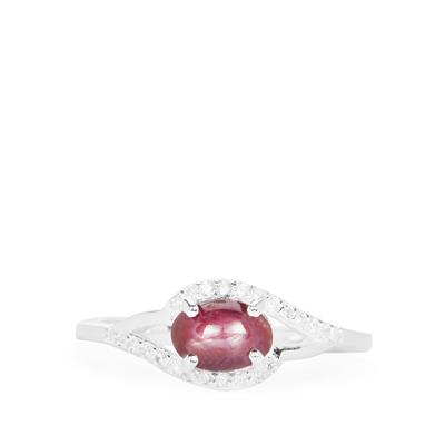 Bharat Star Ruby Ring with White Zircon in Sterling Silver 1.71cts