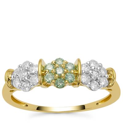 Seafoam Green Diamonds Ring with White Diamonds in 9K Gold 0.50cts