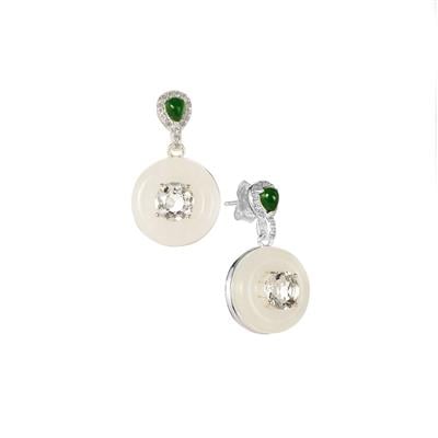 Khotan Mutton Fat Jade & Guatemalan Green Jadeite Sterling Silver Earrings  ATGW 17.80cts