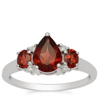 Nampula Garnet Ring with White Zircon in Sterling Silver 1.75cts