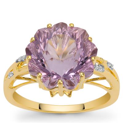 Lehrer Nine Pointed Star Rose De France Amethyst Ring with White Zircon in 9K Gold 6.75cts