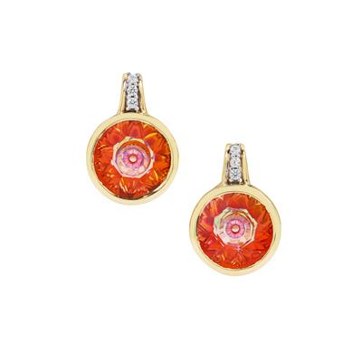 Lehrer Quasar Cut Pink Topaz Earrings with White Zircon in 9K Gold 3.65cts