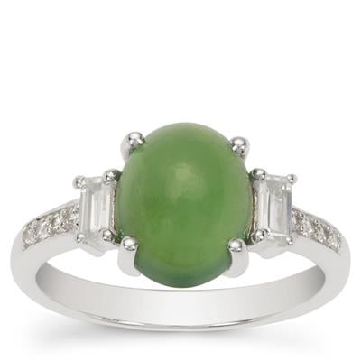Green Serpentine Ring with White Zircon in Sterling Silver 3.20cts