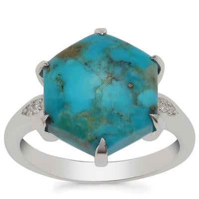 Bonita Blue Turquoise Ring with White Zircon in Sterling Silver 6.45cts