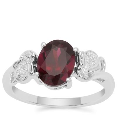 Tocantin Garnet Ring with White Zircon in Sterling Silver 2.45cts