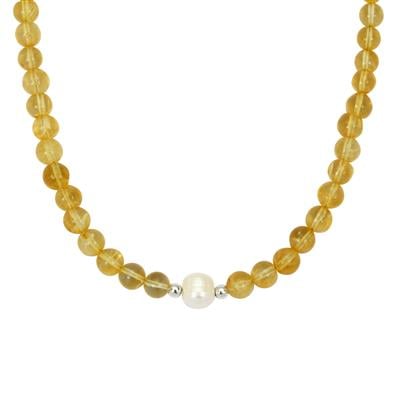 Freshwater Cultured Pearl Necklace with Diamantina Citrine in Sterling Silver (7x6 MM)