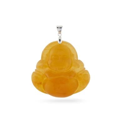 Type A Golden Silk Quartzite Jade Buddha Pendant in Sterling Silver 170cts 
