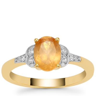 Ceylon Peach Garnet Ring with White Zircon in Gold Plated Sterling Silver 1.55cts
