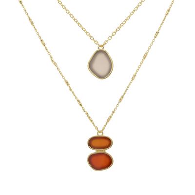 Pink Chalcedony, Red Onyx Necklace with Carnelian in Gold Plated Sterling Silver 6.95cts