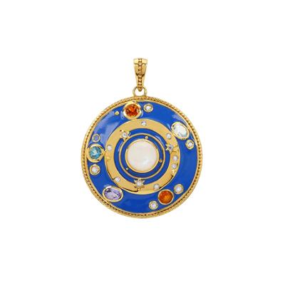 Rainbow Moonstone Pendant with Multi Gemstone in Gold Plated Sterling Silver 2.70cts
