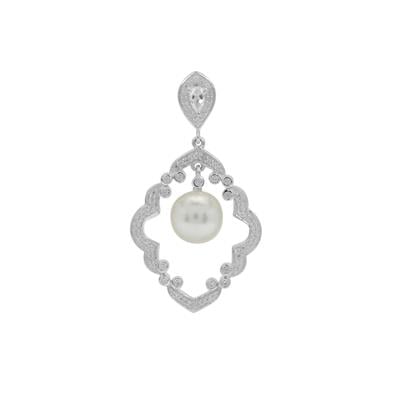 South Sea Cultured Pearl Pendant with White Zircon in Sterling Silver (9mm)