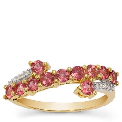 Burmese Red Spinel Ring with White Zircon in 9K Gold ct
