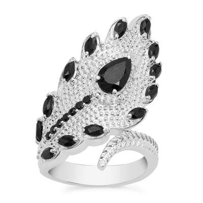 Black Spinel Ring with White Zircon in Sterling Silver 2.95cts