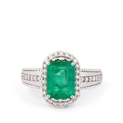 Zambian Emerald Ring with Diamond in 18K White Gold 2.40cts
