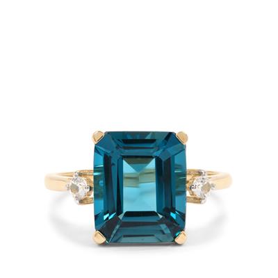 London Blue Topaz Ring with White Zircon in 9K Gold 7.45cts