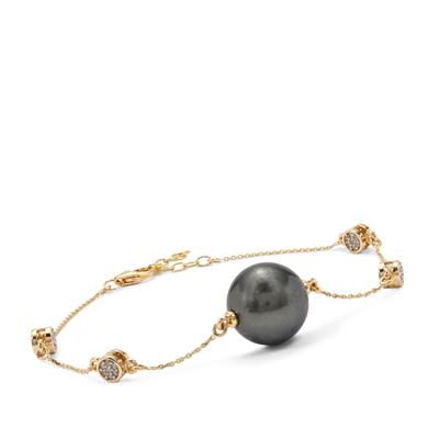 Tahitian Cultured Pearl Bracelet with White Zircon in 9K Gold (13 MM)