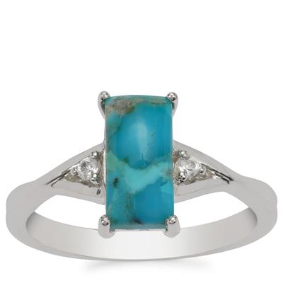 Bonita Blue Turquoise Ring with White Zircon in Sterling Silver 1.50cts