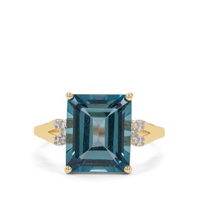 London Blue Topaz Ring with White Zircon in 9K Gold 7.35cts