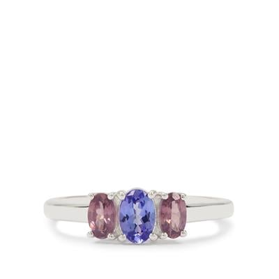 Purple Mahenge Spinel Ring with Tanzanite in Sterling Silver 0.95cts