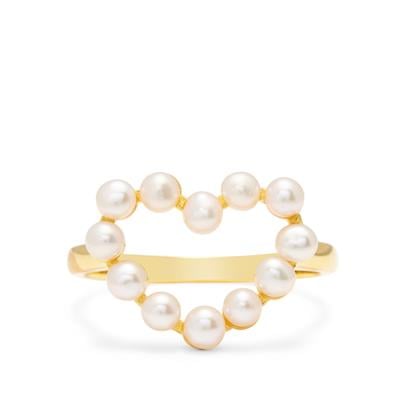 Freshwater Cultured Pearl Heart Ring in Gold Tone Sterling Silver