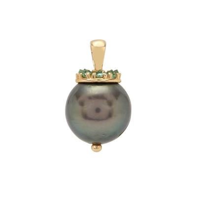 Tahitian Cultured Pearl Pendant with Blue Green Tourmaline in 9K Gold (12mm)