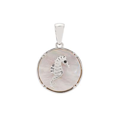Mother of Pearl Pendant with Black Spinel in Sterling Silver (15 MM)