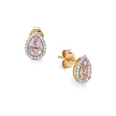 Idar Pink Morganite Earrings with White Zircon in 9K Gold 1.45cts