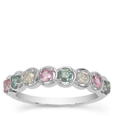 Ice Blue, White Diamond Ring with Pink Sapphire in 9K White Gold 0.66ct