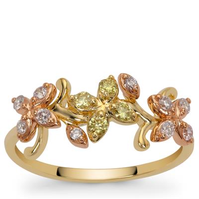 Natural Pink Diamonds Ring with Natural Yellow Diamonds in 9K Two Tone Gold 0.39ct