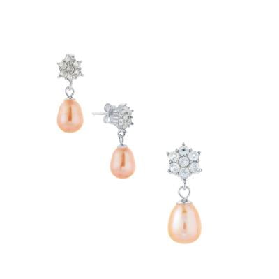 Freshwater Cultured Pearl Set of Pendant and Earrings with White Topaz in Sterling Silver 